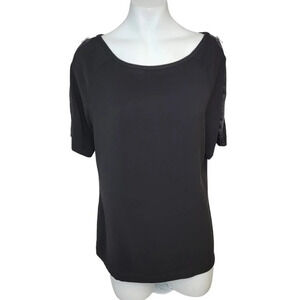 St. John Couture Sequin Zip  Shoulder Top Size 6 Black